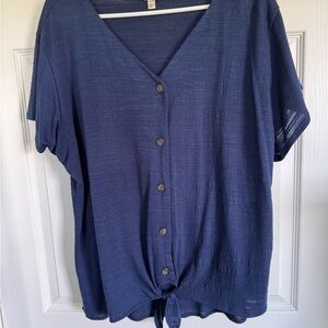 Navy Blue Button-Down Women's Top